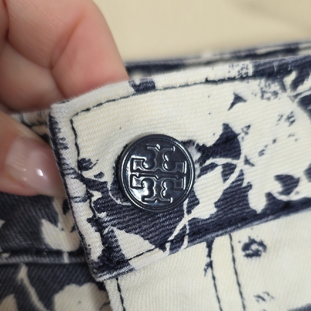 Tory Burch Alexa Floral Cropped Skinny Jeans Denim Blue White Size26 Cottagecore - Picture 7 of 14